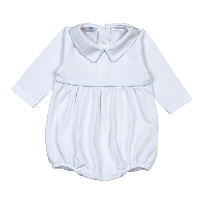 Baby Loren Bob White W/ Blue Piping L/S Bubble
