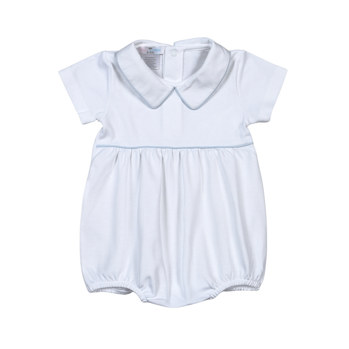 Baby Loren White Pima Boy Bubble w/ Blue Piping