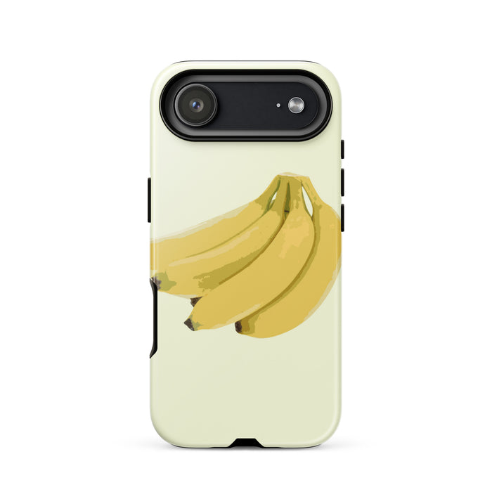 Phone case with a design of bananas on a light green background