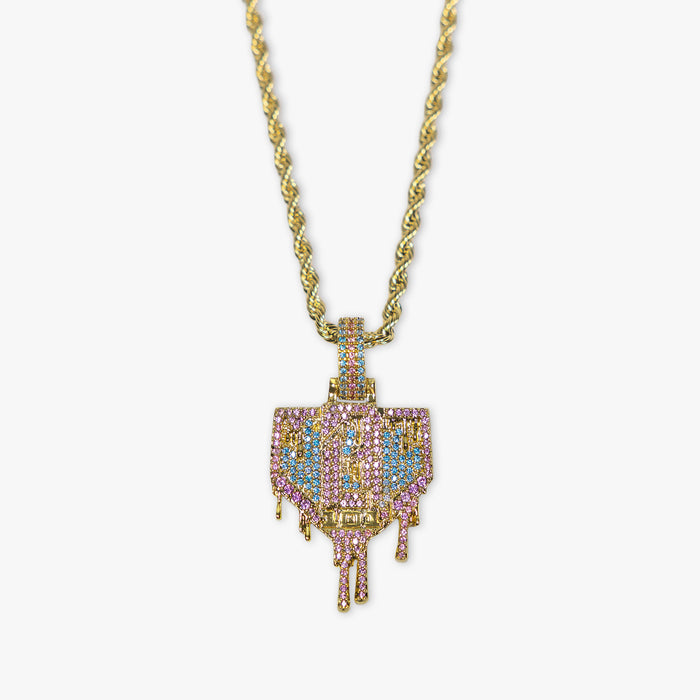 Yellow Gold BL101 Drip Plate necklace on white background