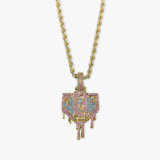 Yellow Gold BL101 Drip Plate necklace on white background