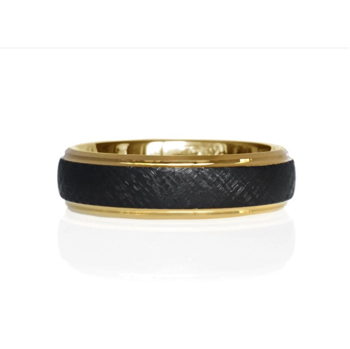 Black Tungsten Carbide Ring with Gold Accent – 6mm