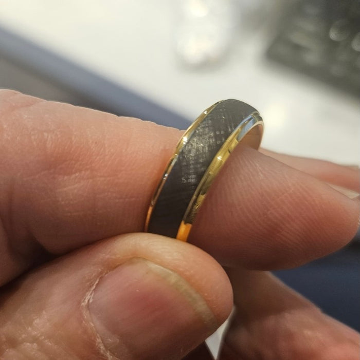 Black Tungsten Carbide Ring with Gold Accent – 6mm