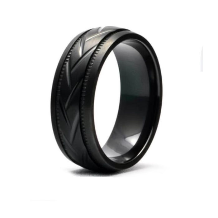 Black Zirconium Patterned Men's Ring