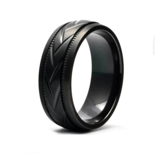 Black Zirconium Patterned Men's Ring