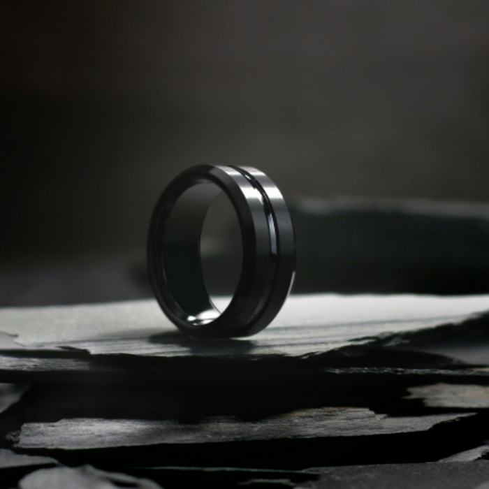 Black Zirconium Patterned Men's Ring