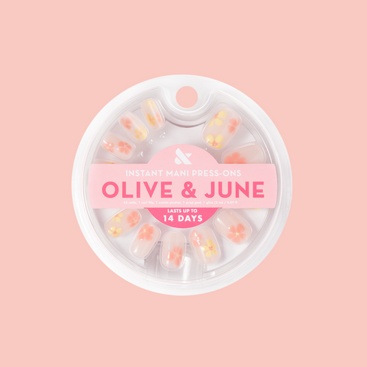 Blooming Floral - Press-On | Short | Squoval sheer neutral nails with delicate blooming floral designs for quick at-home mani