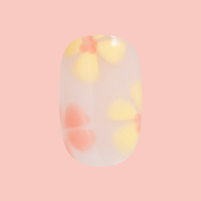 Blooming Floral - Press-On | Short | Squoval sheer neutral nail with delicate yellow and peach floral design for easy at-home mani