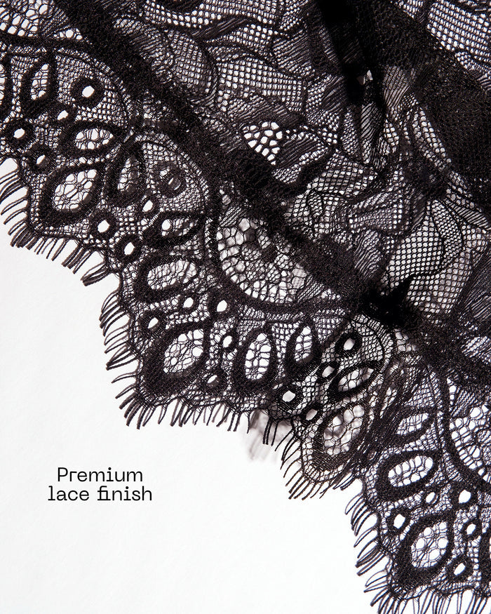 Close up of lace trim on Bombshell Maxi Dress - Lace Black