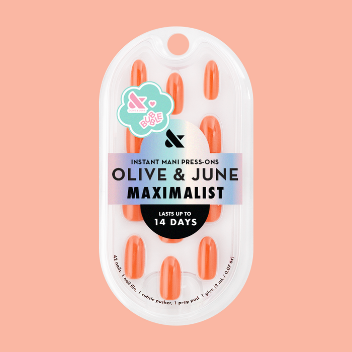 Bounce Back Chrome - Press-On | Medium | Oval bright tangerine orange shiny chrome press-on nails in clear packaging