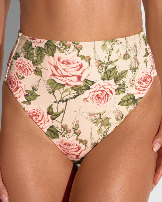 Close up of Brazilian Smoothing Kini Bottom - Thorny Rose on model