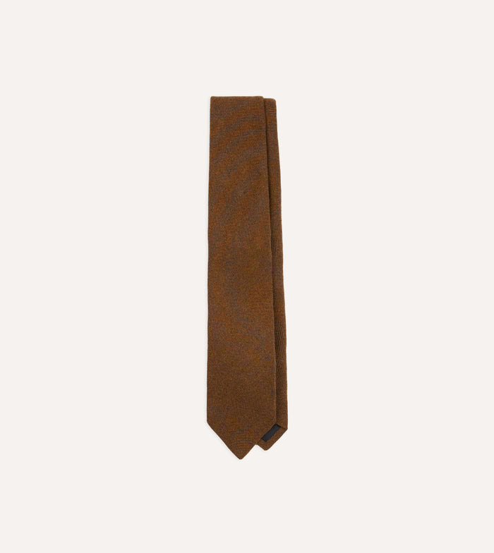 Brown Pure Cashmere Solid Tipped Tie