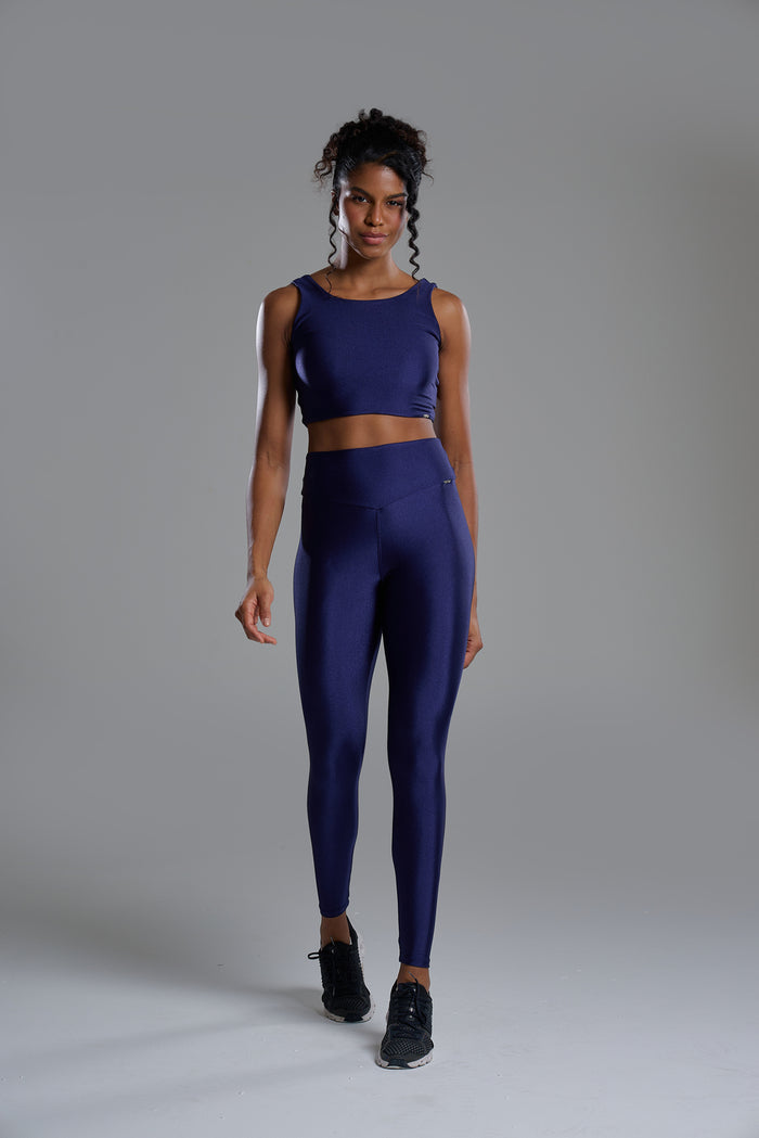 Calça Legging Metalic Cós V Azul Marinho