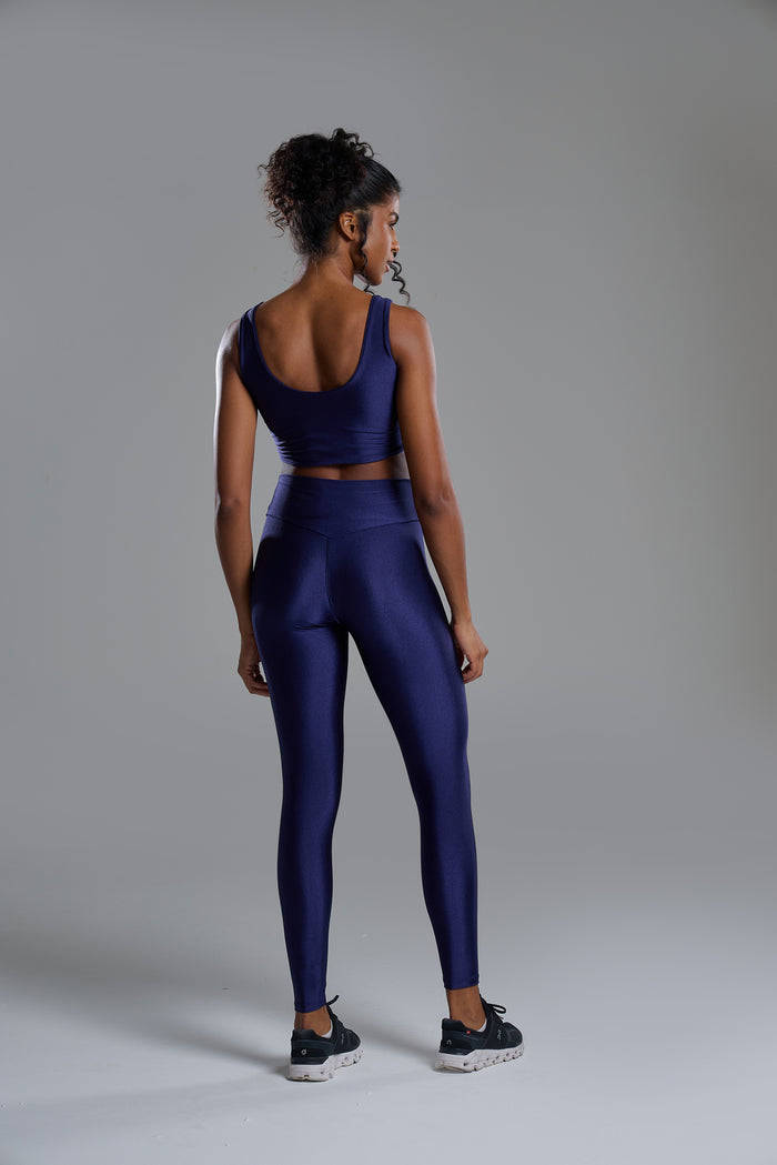 Calça Legging Metalic Cós V Azul Marinho