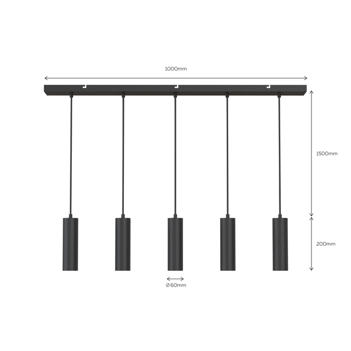 Calex Pendel 5 Lights - GU10 - Black