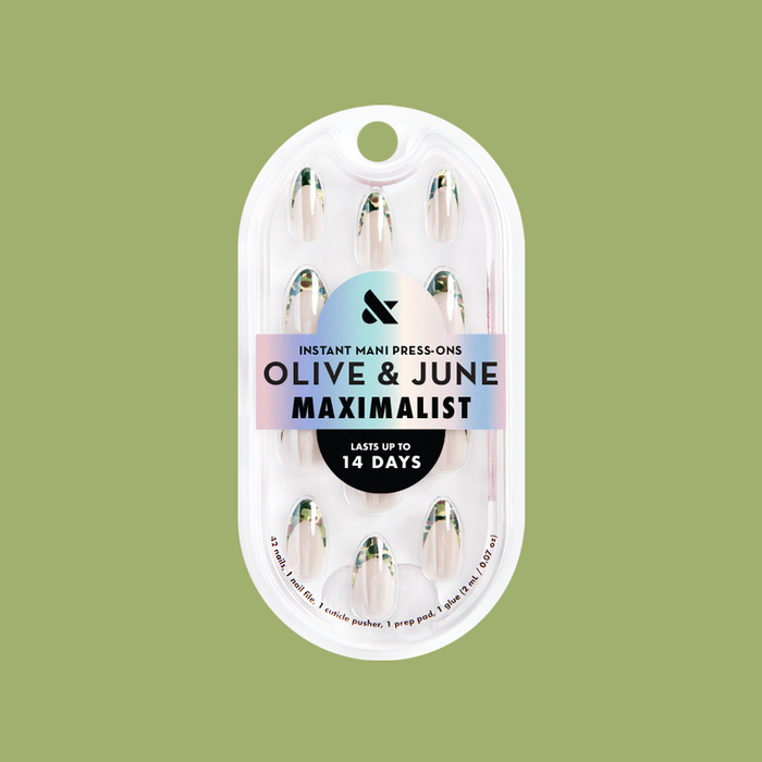 Camo French - Press-On | Medium | Almond false nails with earthy green camo print for easy at-home mani by Olive & June