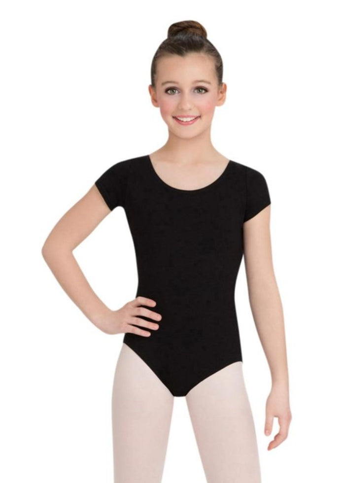Capezio Classics CC400C youth cotton short sleeve leotard in black