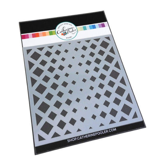 Catherine Pooler - Stencil - Gradient Diamond. Add beautiful pattern and texture to your cards with the Gradient Diamond Stencil. Try blending the pattern with a soft Spa ink color for a subtle effect or add a glittery medium for extra pizzaz! Stencil is 6 x 6" in size. Available at Embellish Away located in Bowmanville Ontario Canada.