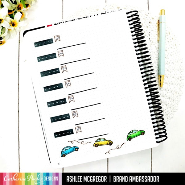 Catherine Pooler - Stencil - Weekly Ten. The Weekly Ten Stencil is a handy grid to cover both weekly layouts as well as other list pages you may need to put together. Available at Embellish Away located in Bowmanville Ontario Canada. Example by Ashlee McGregor