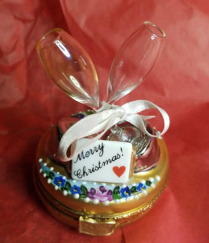 Celebrate in Style Champagne Box Porcelain Limoges xmas theme special wine limoges box xmas glasses gift celebrate occasions maternity French Trinket Box