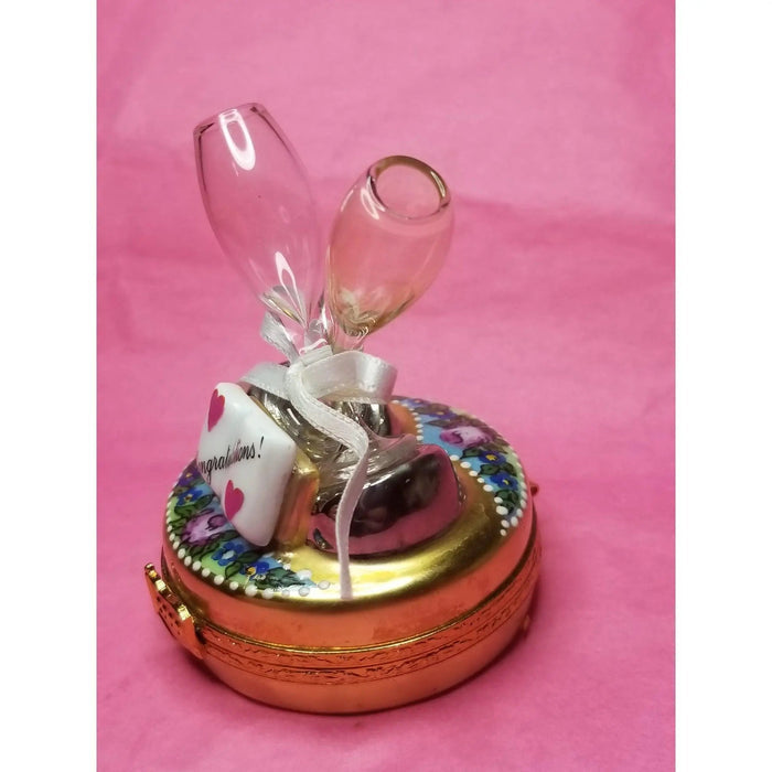 Celebrate in Style Champagne Box Porcelain Limoges xmas theme special wine limoges box xmas glasses gift celebrate occasions maternity French Trinket Box
