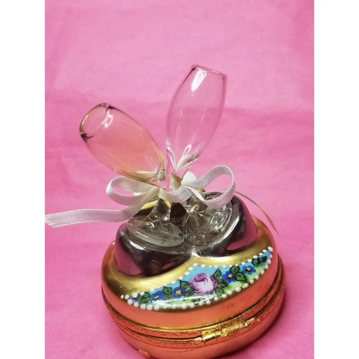 Celebrate in Style Champagne Box Porcelain Limoges xmas theme special wine limoges box xmas glasses gift celebrate occasions maternity French Trinket Box