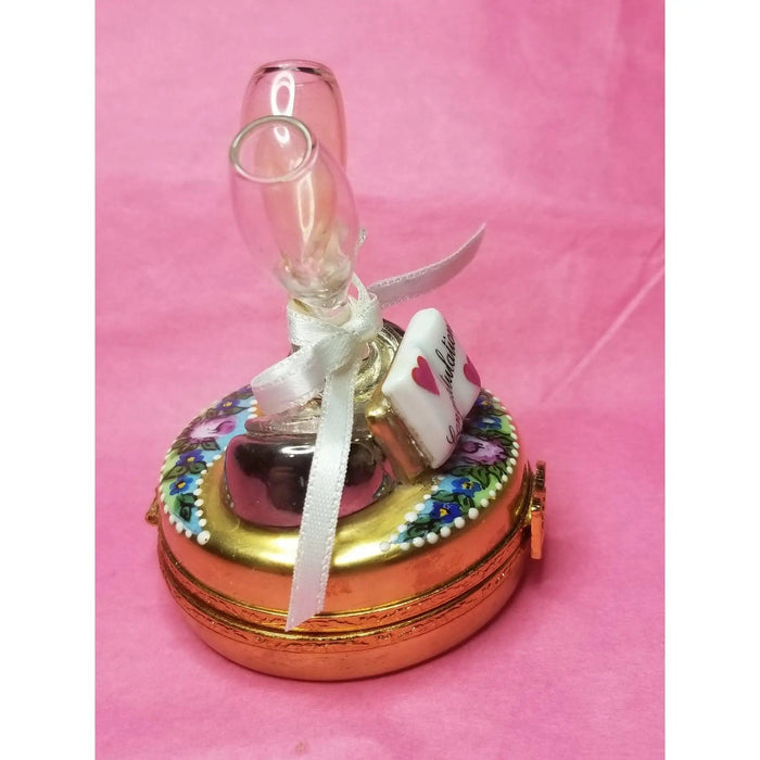 Celebrate in Style Champagne Box Porcelain Limoges xmas theme special wine limoges box xmas glasses gift celebrate occasions maternity French Trinket Box