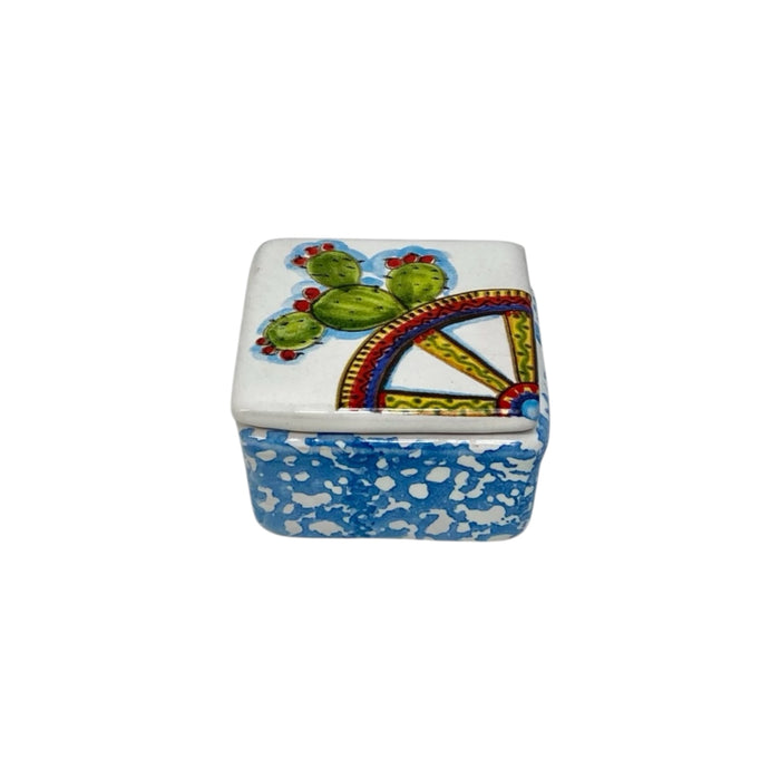 Ceramic Box With Sicilian Cart Wheel and Prickly Pear - cm 5