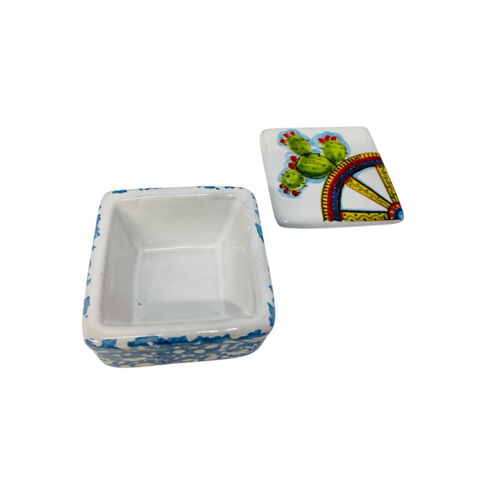 Ceramic Box With Sicilian Cart Wheel and Prickly Pear - cm 5