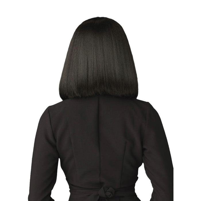 SENSATIONNEL chic bob wig for women sleek straight dark brown blunt cut chin length shown from back