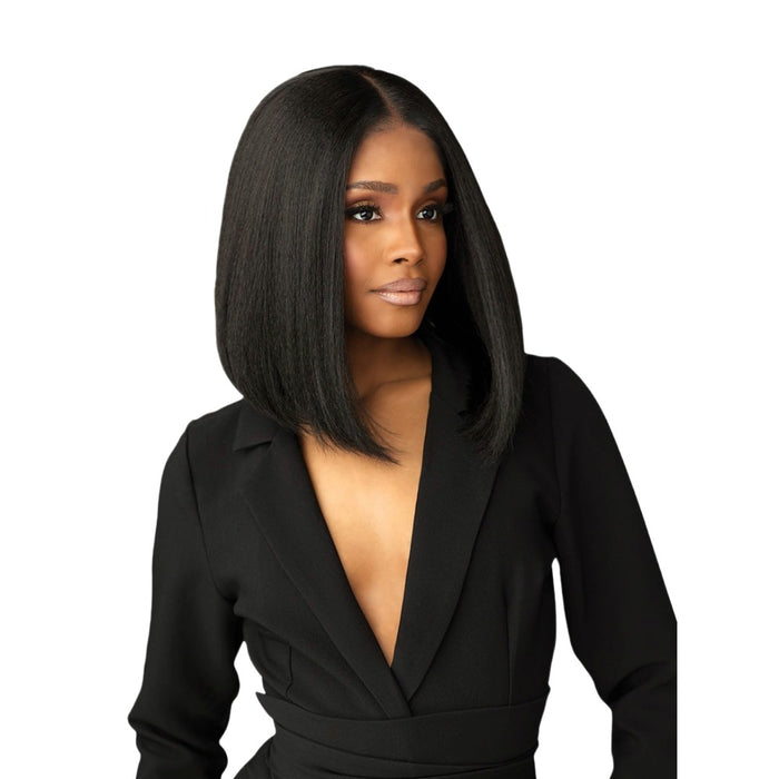 SENSATIONNEL chic bob wig for women sleek angled shoulder length straight black center part for formal wear