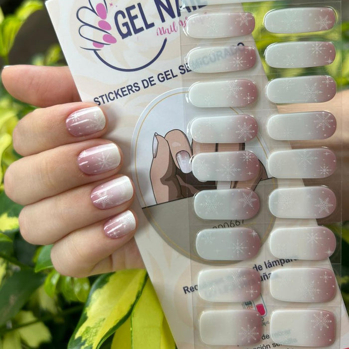 Christmas Nude Pink White Ombre Gel Nail Wraps - Snowflake Glitter Holiday Nails