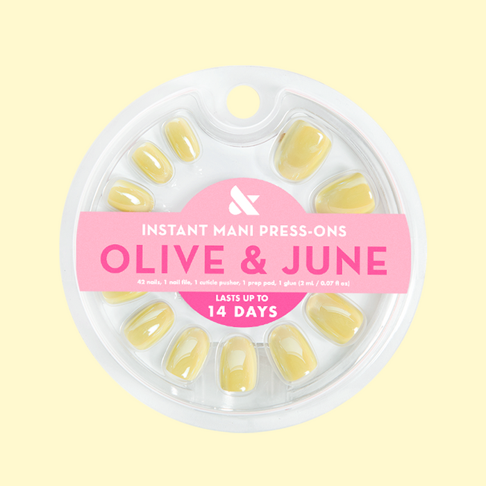 Citrus Chrome - Press-On | Extra Short | Round false nails in bright yellow with shimmery chrome for easy at-home mani