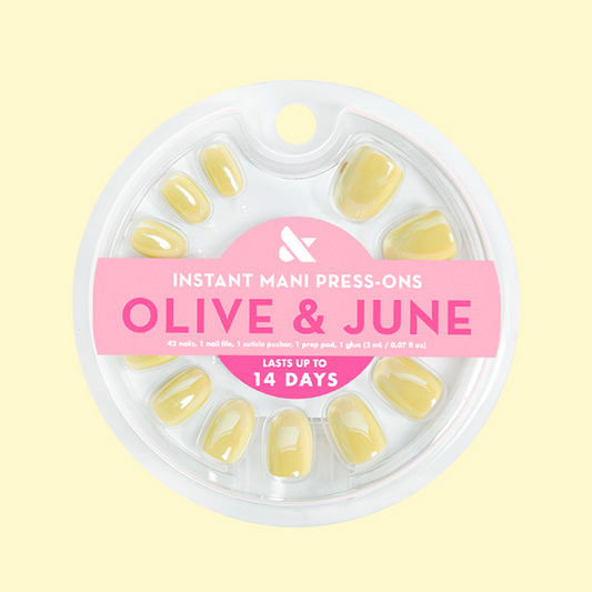 Citrus Chrome - Press-On | Extra Short | Round false nails in bright yellow with shimmery chrome for easy at-home mani
