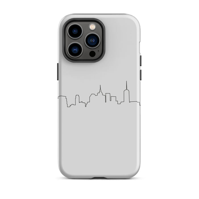 White iphone case with a city skyline
