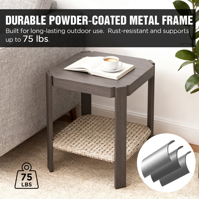 Classic Wicker Patio Side Table, Brown/Beige - Eagle Peak Custom Canopy Tent