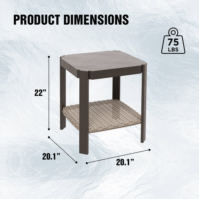 Classic Wicker Patio Side Table, Brown/Beige - Eagle Peak Custom Canopy Tent
