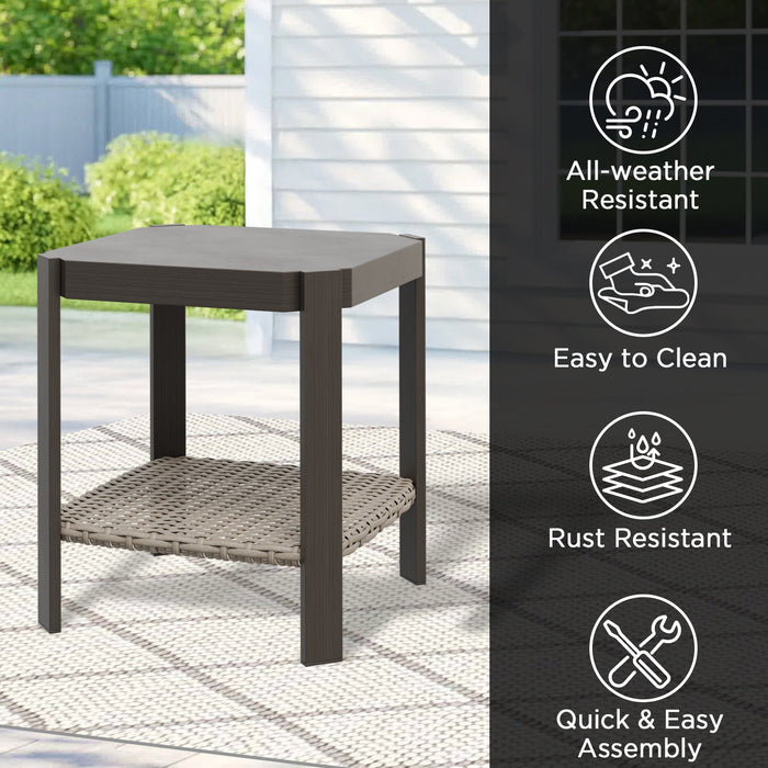 Classic Wicker Patio Side Table, Brown/Beige - Eagle Peak Custom Canopy Tent