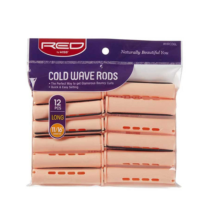 RED BEAUTY by KISS pack of 12 long peach cold wave rods for long hair for voluminous curls