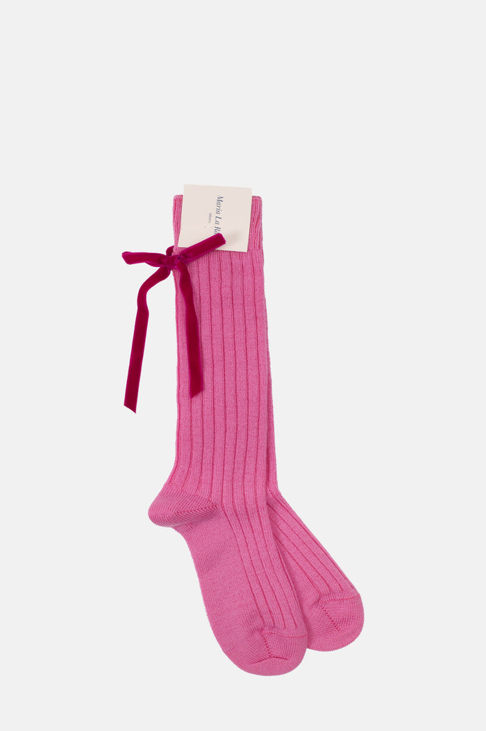 Maria La Rosa College Velvet Bow Socks Pink.