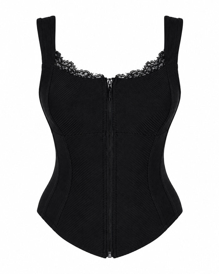 Outline image of Corsety Seamed Rib Tank - Lace Rib Black