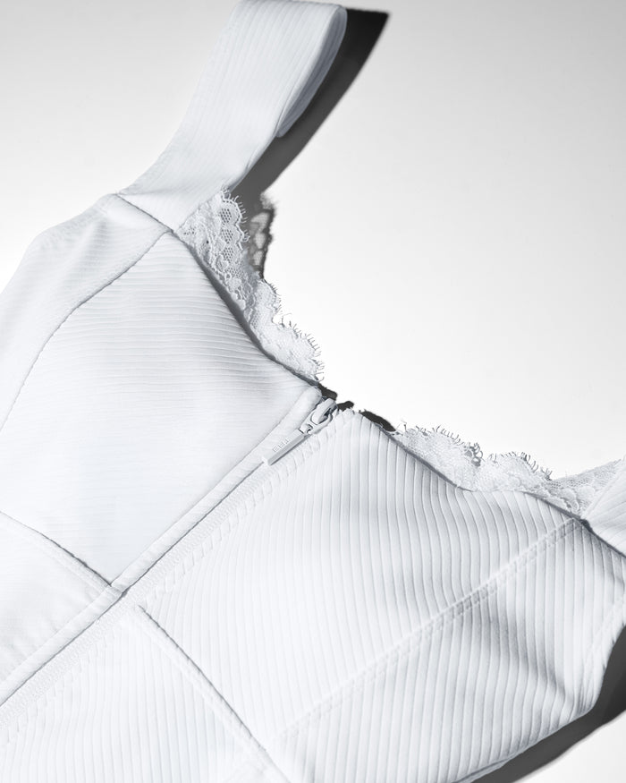 Close up detail of Corsety Seamed Rib Tank - Rib White