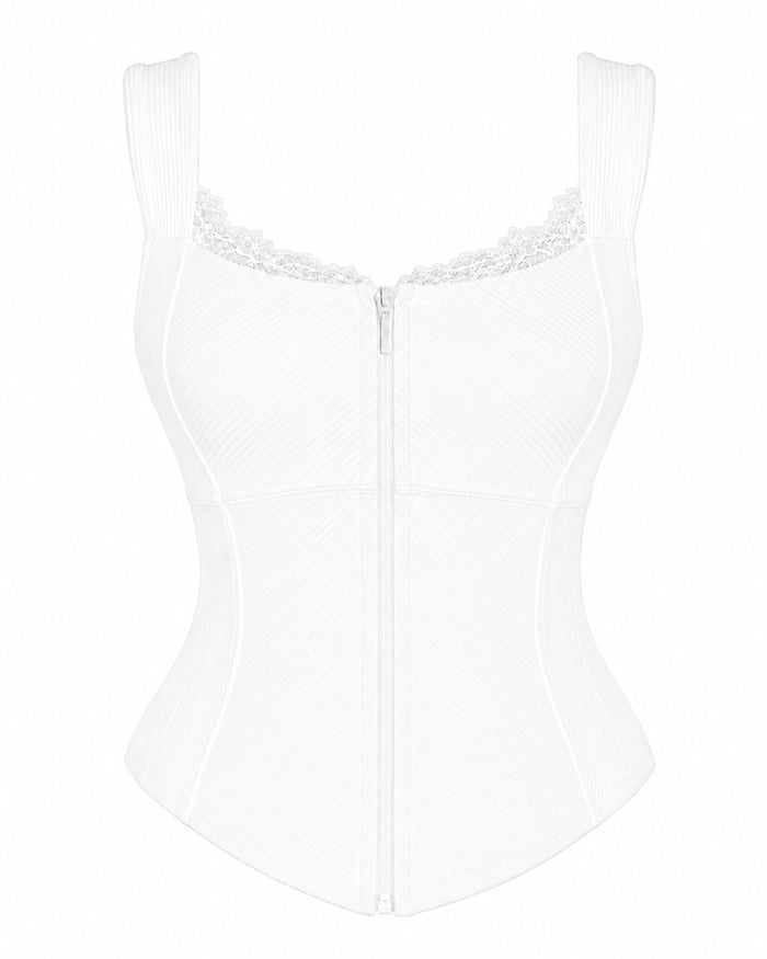 Outline image of Corsety Seamed Top - Lace Rib White