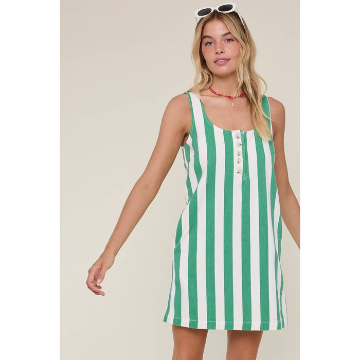 COTTON STRIPED MINI TANK DRESS / WL25-12039: GREEN/WHITE