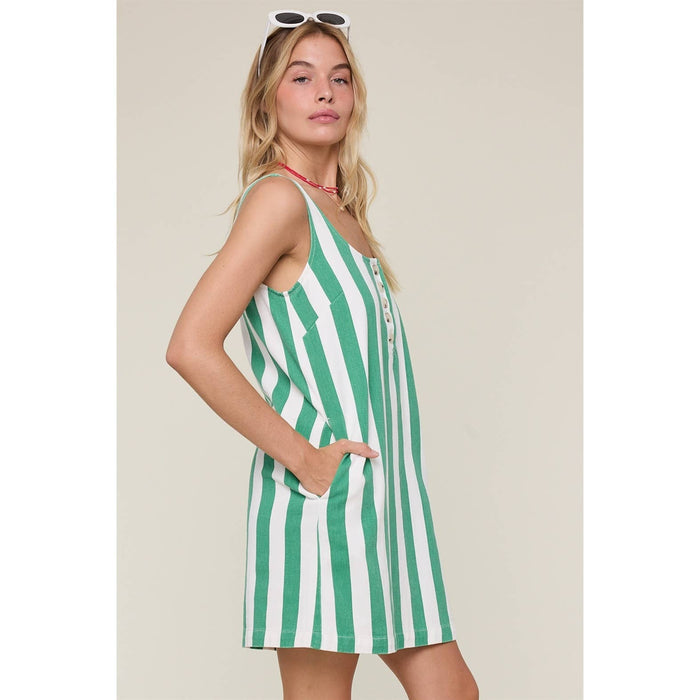 COTTON STRIPED MINI TANK DRESS / WL25-12039: GREEN/WHITE
