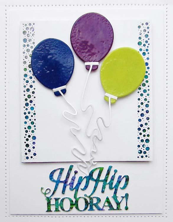 Creative Expressions - Dies by Sue Wilson - Celebrations Collection - Dotty Balloons. Includes 10 dies. Various sizes from 2.1 x 1.8 to 3.5 x 4.7 inches. Available at Embellish Away located in Bowmanville Ontario Canada. Example by brand ambassador.