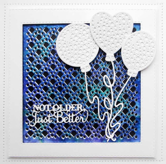Creative Expressions - Dies by Sue Wilson - Celebrations Collection - Dotty Balloons. Includes 10 dies. Various sizes from 2.1 x 1.8 to 3.5 x 4.7 inches. Available at Embellish Away located in Bowmanville Ontario Canada. Example by brand ambassador.