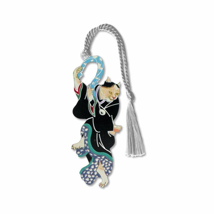 David Howell and Company - The Dancing Geisha Cat Japanese Art Metal Bookmark