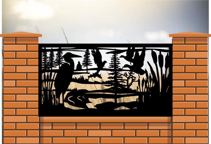 Decorative Metal Panel Insert- Lakeside Heron Wildlife Marsh