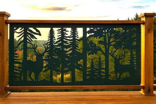 Decorative Rustic Railings- Two Bucks in A Forest Metal Panel